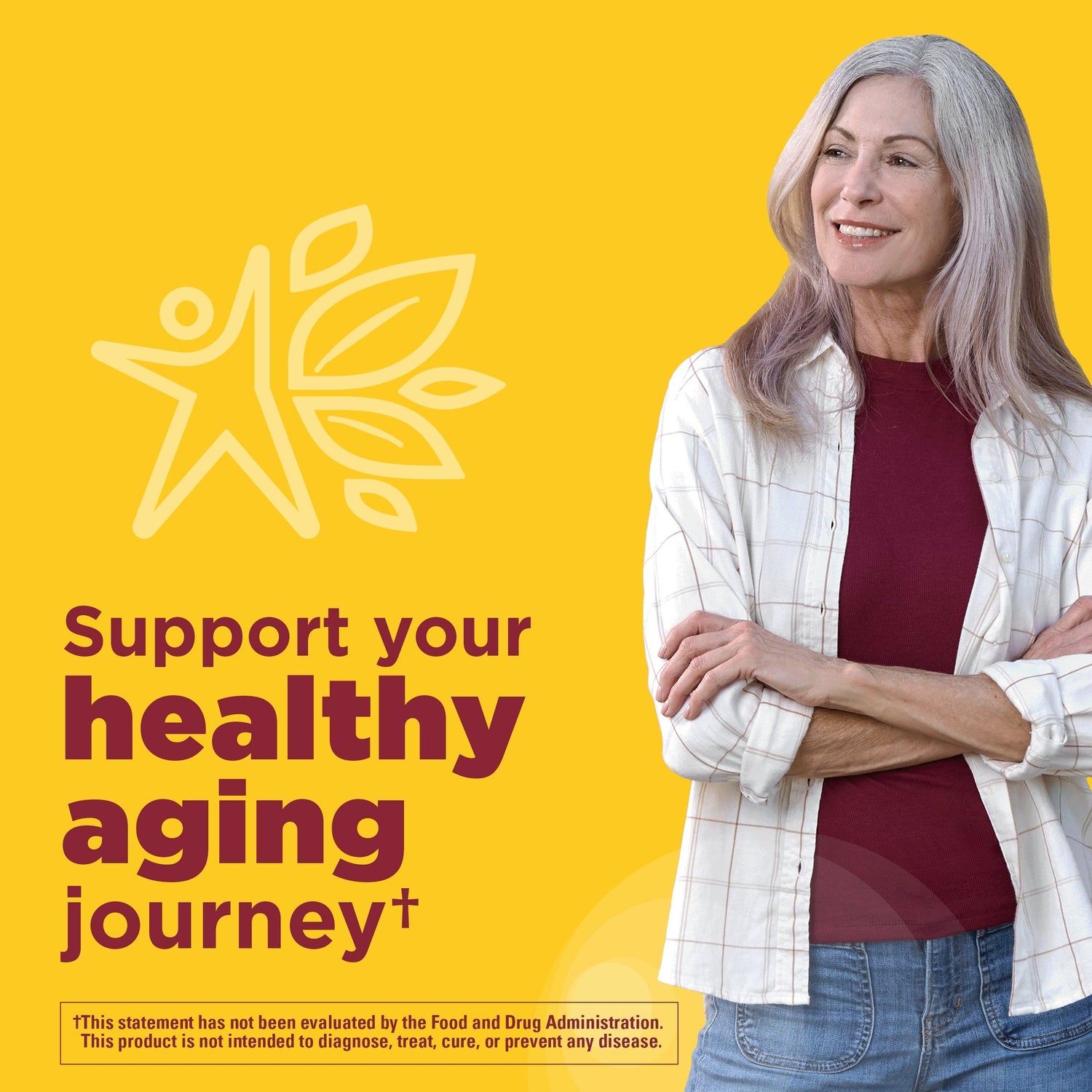 Zero Sugar‡ Energy◆ B12 Gummies 1000 Mcg Per Serving | Woman smiling with healthy aging lifestyle message for Nature Made Zero Sugar B12 Gummies