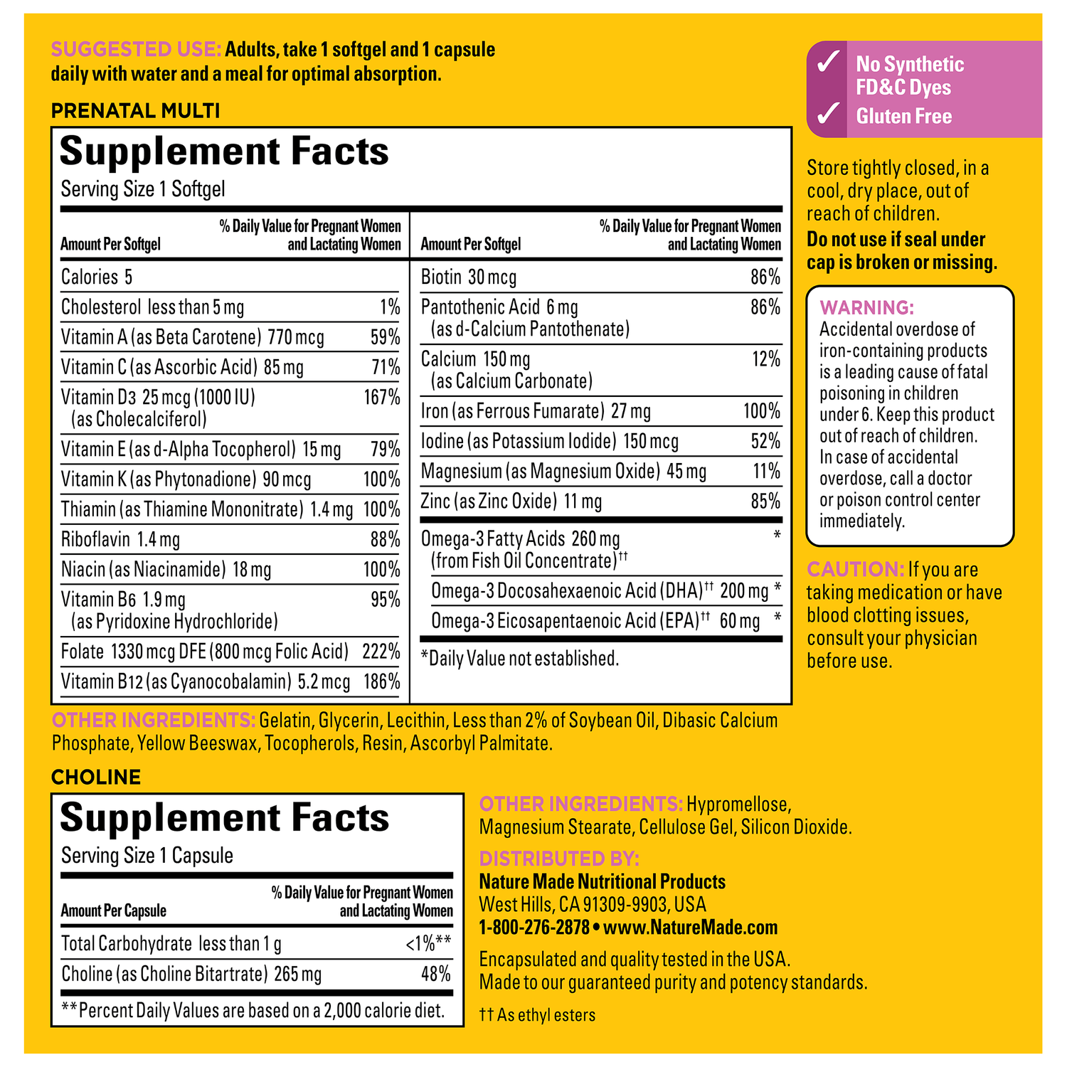Prenatal Multivitamins + Choline Capsules | 