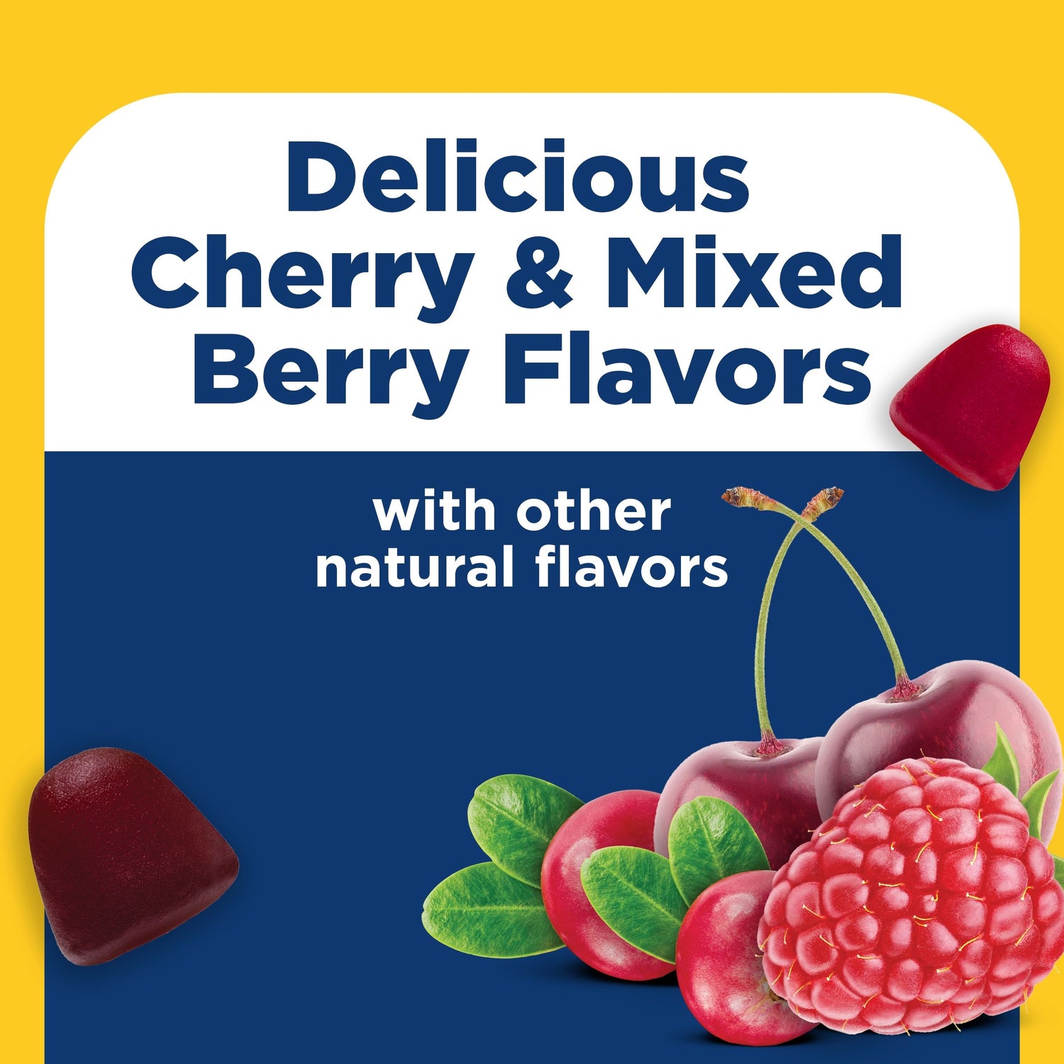 Men's Multi Gummies | Cherry and mixed berry flavored gummy vitamins with fruit and soft red gummies