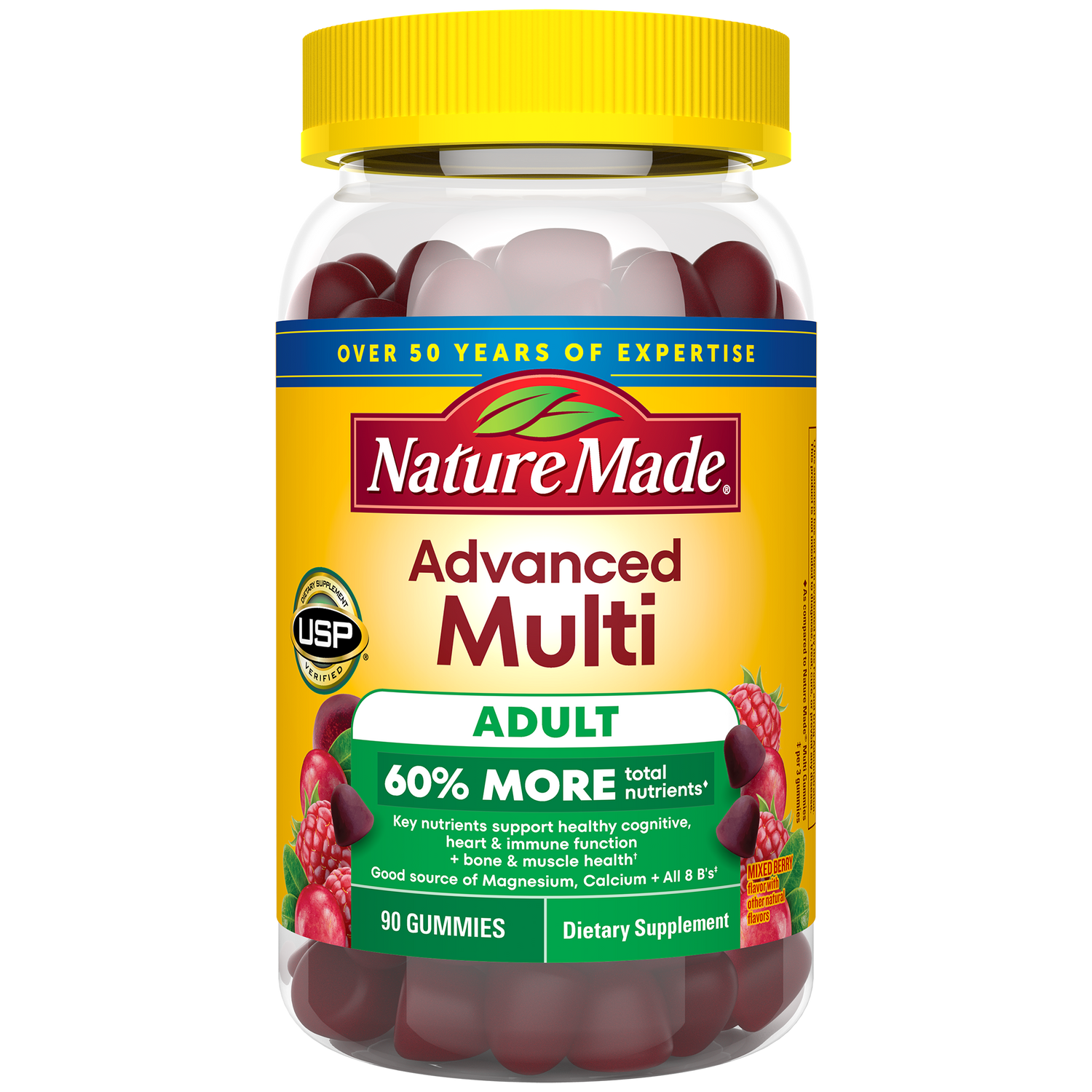 Advanced Multivitamin For Adults Gummies | Nature Made Advanced Multi Adult gummy supplement front bottle.