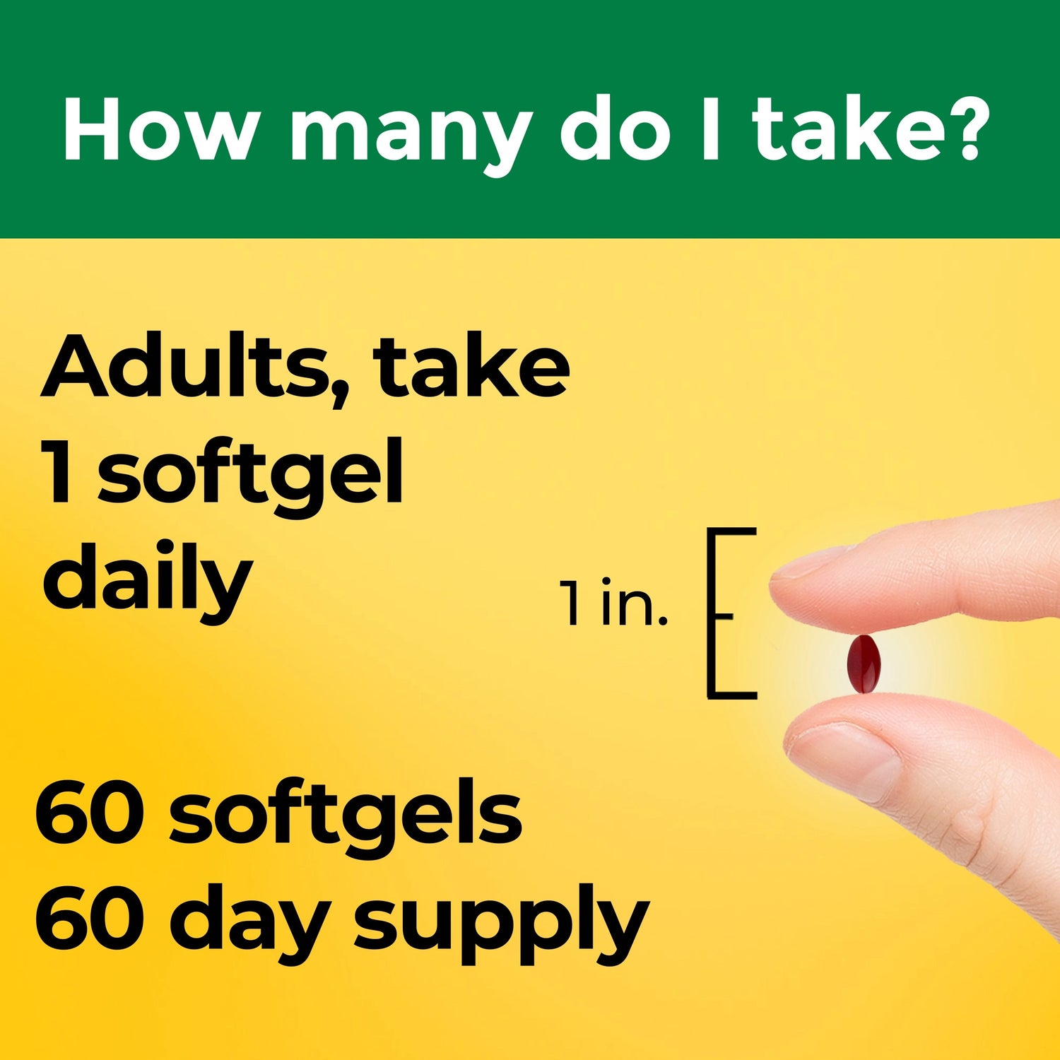Vitamin B12 Maximum Strength 5000 mcg Softgels | Vitamin B12 Maximum Strength 5000 mcg Softgels instructional graphic about taking softgels with text and a hand holding a softgel.
