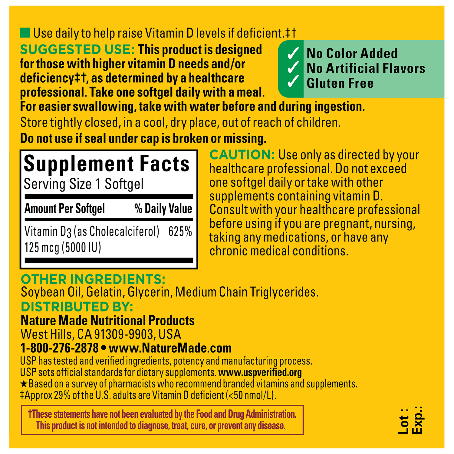 Vitamin D3 Extra Strength 5000 IU (125 mcg) Softgels | 180
